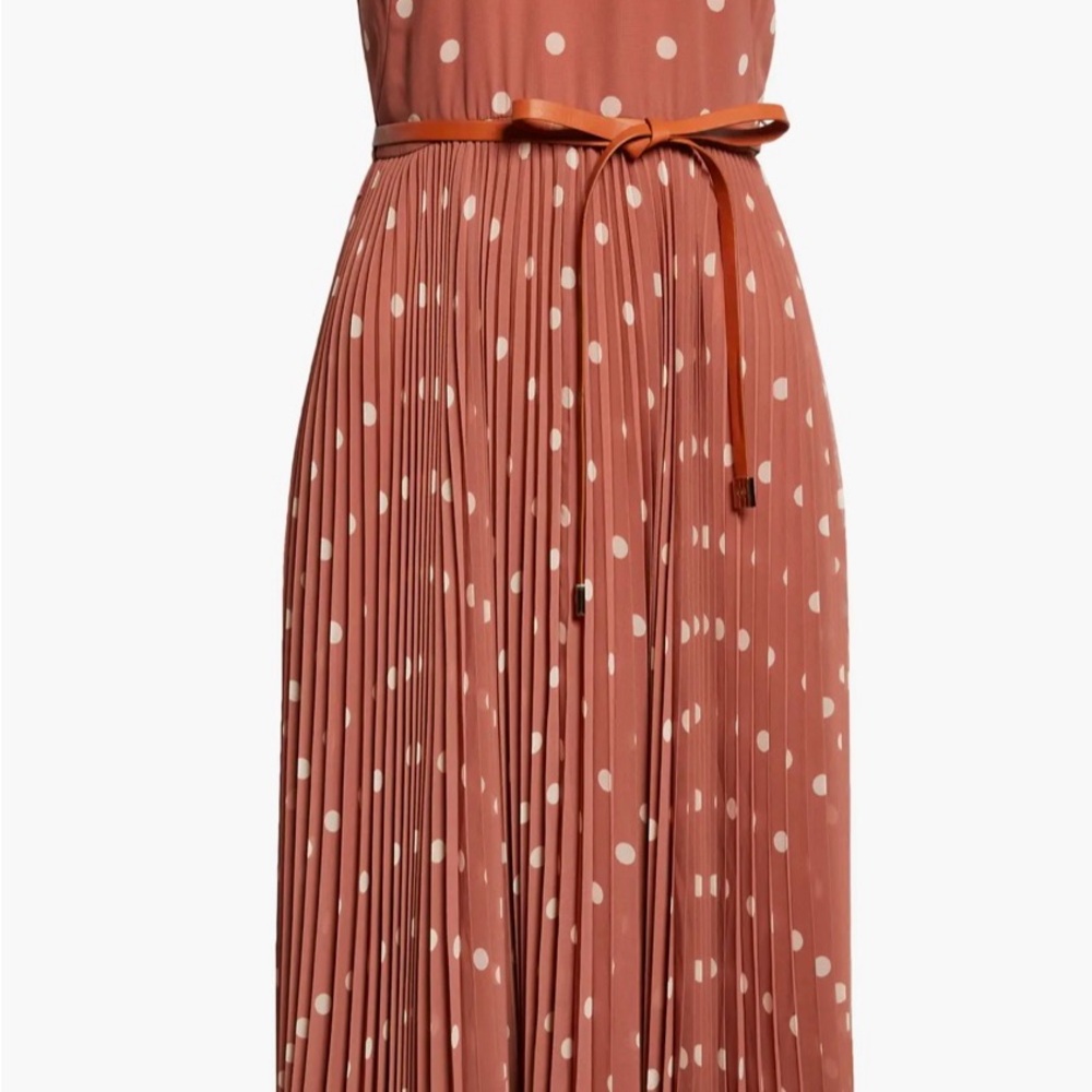 Polka Dot Pleated Dress with Belt